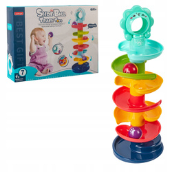 WIEŻA Z PIŁECZKAMI Tor dla piłeczek ZJEŻDŻALNIA kulek + kula grzechotka