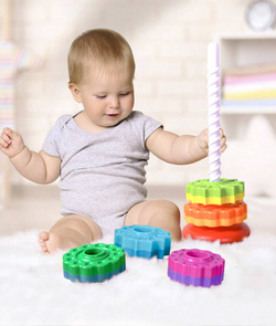 ZAKRĘCONA WIEŻA ZABAWKI DO UKŁADANIA EDUKACYJNE DLA DZIECI SENSORYCZNE +12m