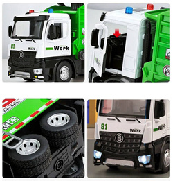 AUTO ŚMIECIARKA METALOWA Z NAPĘDEM ZABAWKA KOSZE NA SEGREGACJA DLA DZIECI