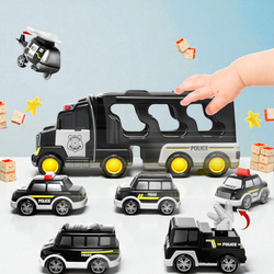 ZESTAW POLICYJNY AUTO POLICJA TRANSPORTER GARAŻ CIĘŻARÓWKA NA BATERIE Z LED