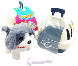 CHODZĄCY PIESEK Z DOMKIEM I KOŚCIĄ DO KARMIENIA SZCZEKAJĄCY INTERAKTYWNY