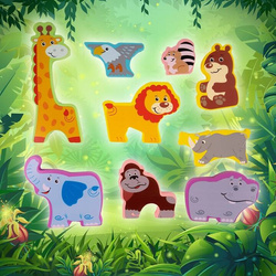 DREWNIANE PUZZLE UKŁADANKA ZWIERZETA ZWIERZĄTKA LEW SŁOŃ ZOO DLA DZIECI