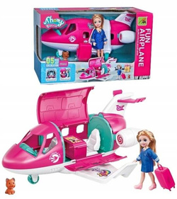 SAMOLOT ODRZUTOWY Z LALKA PILOTKA ZABAWKA ZESTAW KOTEK WALIZKA DLA DZIECI