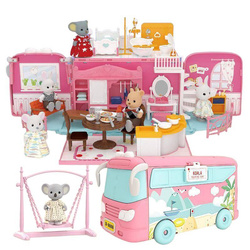 DUŻE AUTO dla LALEK AUTOBUS KAMPER WAKACYJNY rozkładany otwierany DOMEK