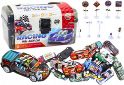 ZESTAW AUTEK z napędem W WALIZCE KUFEREK AUT Metalowe RESORAKI ZNAKI i MATA