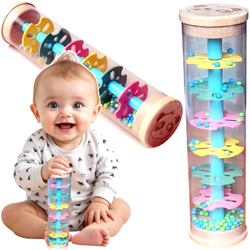 GRZECHOTKA DESZCZOWNICA TUBA Z KULKAMI MARAKAS DREWNIANA ZABAWKA MUZYCZNA