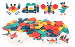 DREWNIANE KLOCKI UKŁADANKA MONTESSORI DLA DZIECI KREATYWNE KSZTAŁTY PUZZLE