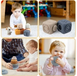 KLOCKI SENSORYCZNE GRYZAKI WIEŻA KOSTKA DO UKŁADANIA Z MIŚ MIĘKKIE GUMOWE