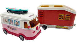 AUTOBUS AUTO dla LALEK Kamper marzeń z przyczepa otwierany DOMEK figurki
