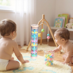 GRZECHOTKA DESZCZOWNICA TUBA Z KULKAMI MARAKAS DREWNIANA ZABAWKA MUZYCZNA