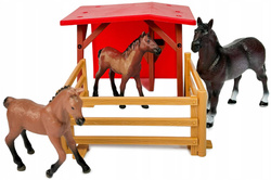 Konie Figurki ZAGRODA dla koni zestaw zwierzęta na farmie ogrodzenie domek