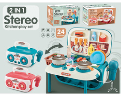 ZESTAW kuchenny KUCHNIA W WALIZCE RADIO zabawka do pokoju dla dzieci 2w1