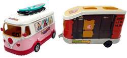 AUTOBUS AUTO dla LALEK Kamper marzeń z przyczepa otwierany DOMEK figurki