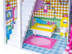 DUŻY Drewniany domek dla LALEK meble ZA2122