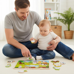 ZABAWKA INTERAKTYWNA KLOCKI DREWNIANE EDUKACYJNE DLA DZIECI PUZZLE FARMA