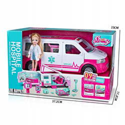 KAMPER MEDYCZNY AUTO AMBULANS SZPITAL LEKARZ PIELĘGNIARKA DLA DZIECI +LALKA