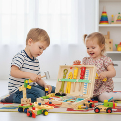 DREWNIANY ZESTAW NARZĘDZIA DLA MAJSTERKOWICZA WARSZTAT SKRZYNKA WALIZKA 35e