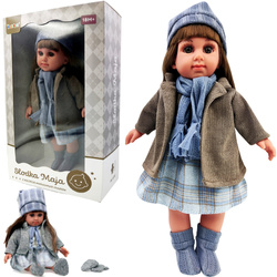 LALKA SŁODKA MAJA Z SZALIKIEM SPÓDNICZKA W KRATĘ ZABAWKA DLA DZIEWCZYNKI