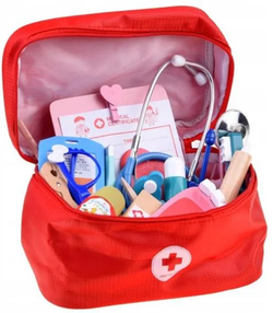 DREWNIANY ZESTAW LEKARSKI DLA DZIECI ZABAWKA MAŁY LEKARZ DENTYSTA Z WALIZKA