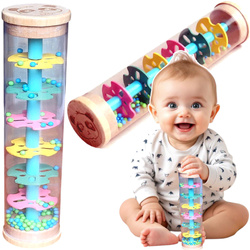 GRZECHOTKA DESZCZOWNICA TUBA Z KULKAMI MARAKAS DREWNIANA ZABAWKA MUZYCZNA