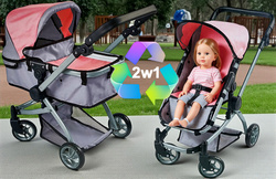 WÓZEK GONDOLA DLA LALEK LALKI GŁĘBOKI SPACEROWY ZABAWKA 2W1 DUŻE KÓŁKA