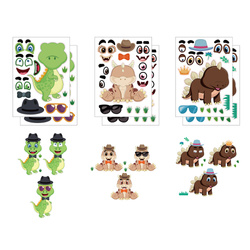 NAKLEJKI DINOZAURY ZESTAW 12x arkusz NAKLEJEK oczy okulary dla dzieci 240sz