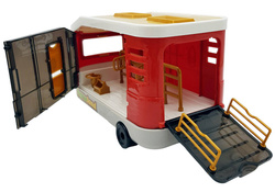 AUTOBUS AUTO dla LALEK Kamper marzeń z przyczepa otwierany DOMEK figurki