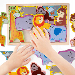 DREWNIANE PUZZLE UKŁADANKA ZWIERZETA ZWIERZĄTKA LEW SŁOŃ ZOO DLA DZIECI