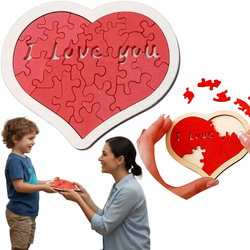 Drewniane Puzzle W Kształcie Serca I Love You Czerwone Dla Dzieci Dorosłych