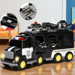 ZESTAW POLICYJNY AUTO POLICJA TRANSPORTER GARAŻ CIĘŻARÓWKA NA BATERIE Z LED