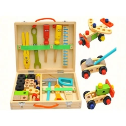 DREWNIANY ZESTAW NARZĘDZIA DLA MAJSTERKOWICZA WARSZTAT SKRZYNKA WALIZKA 35e