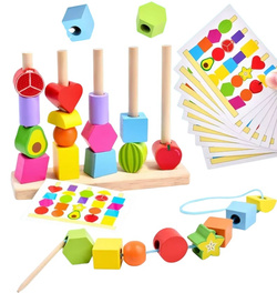 DREWNIANA UKŁADANKA KLOCKI SORTER KORALIKI ZESTAW DO NAWLEKANIA 25 el.