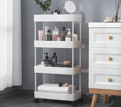 PÓŁKA ŁAZIENKOWA KUCHENNA SZAFKA NA KÓŁKACH REGAŁ 4 POZIOMOWY Z HACZYKAMI