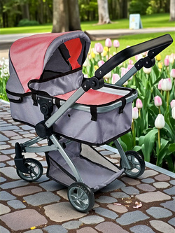 WÓZEK GONDOLA DLA LALEK LALKI GŁĘBOKI SPACEROWY ZABAWKA 2W1 DUŻE KÓŁKA