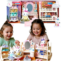 KRÓLIK FIGURKA ZESTAW SYPIALNIA Z MEBELKAMI UBRANKA PREZENT DLA DZIEWCZYNKI