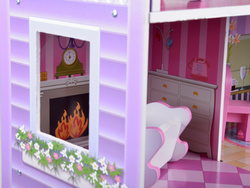 Domek drewniany dla lalek meble światło led DREWNO