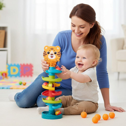 WIEŻA EDUKACYJNA TYGRYSEK ZJEŻDŻALNIA TOR DLA PIŁEK KULEK Z KOSZEM DZIECI