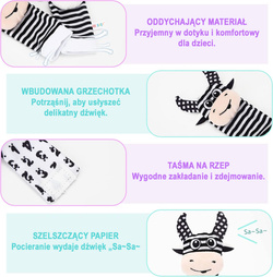 SKARPETKI SENSORYCZNE I OPASKI 3D Z GRZECHOTKĄ DLA NIEMOWLĄT NA PREZENT