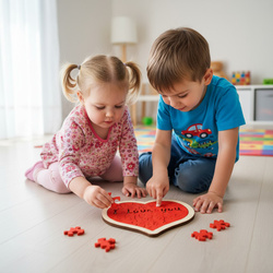 Drewniane Puzzle W Kształcie Serca I Love You Czerwone Dla Dzieci Dorosłych