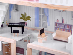 Drewniany domek dla LALEK z meblami STYL Boho +LED