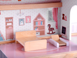 Drewniany domek dla LALEK z meblami STYL Boho +LED