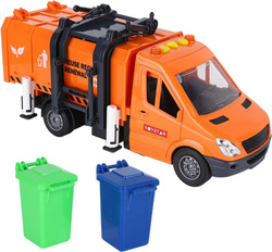 AUTO ŚMIECIARKA CIĘŻARÓWKA Z PODNOSZONYM ŚMIETNIKIEM 2x kosze DRZWI Św/Dźw