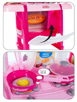 KUCHNIA RÓŻÓWA DLA DZIECI PIEKARNIK ZLEW AKCESORIA ŚWIECI DŹWIĘK GOTOWANIA