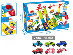 Klocki konstrukcyjne ZESTAW TOR PARKING WYRZUTNIA DLA AUTA +4 AUTKA