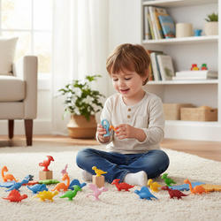 FIGURKI DINOZAURY W JAJKU JAJKO GUMOWE KLOCKI SILIKON PRZYSSAWKI ZWIERZĘTA