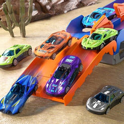 Ciężarówka Dinozaur 3w1 Tor Wyścigowy Wyrzutnia Autek Schowek 6 Resoraków