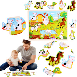 ZABAWKA INTERAKTYWNA KLOCKI DREWNIANE EDUKACYJNE DLA DZIECI PUZZLE FARMA