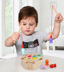 Drewniane Gra Łowienie Rybek KOTEK Klocki MAGNESY