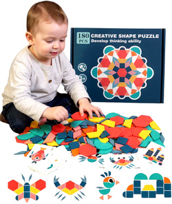 DREWNIANE KLOCKI UKŁADANKA MONTESSORI DLA DZIECI KREATYWNE KSZTAŁTY PUZZLE