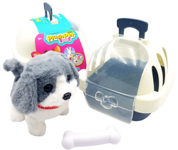 CHODZĄCY PIESEK Z DOMKIEM I KOŚCIĄ DO KARMIENIA SZCZEKAJĄCY INTERAKTYWNY